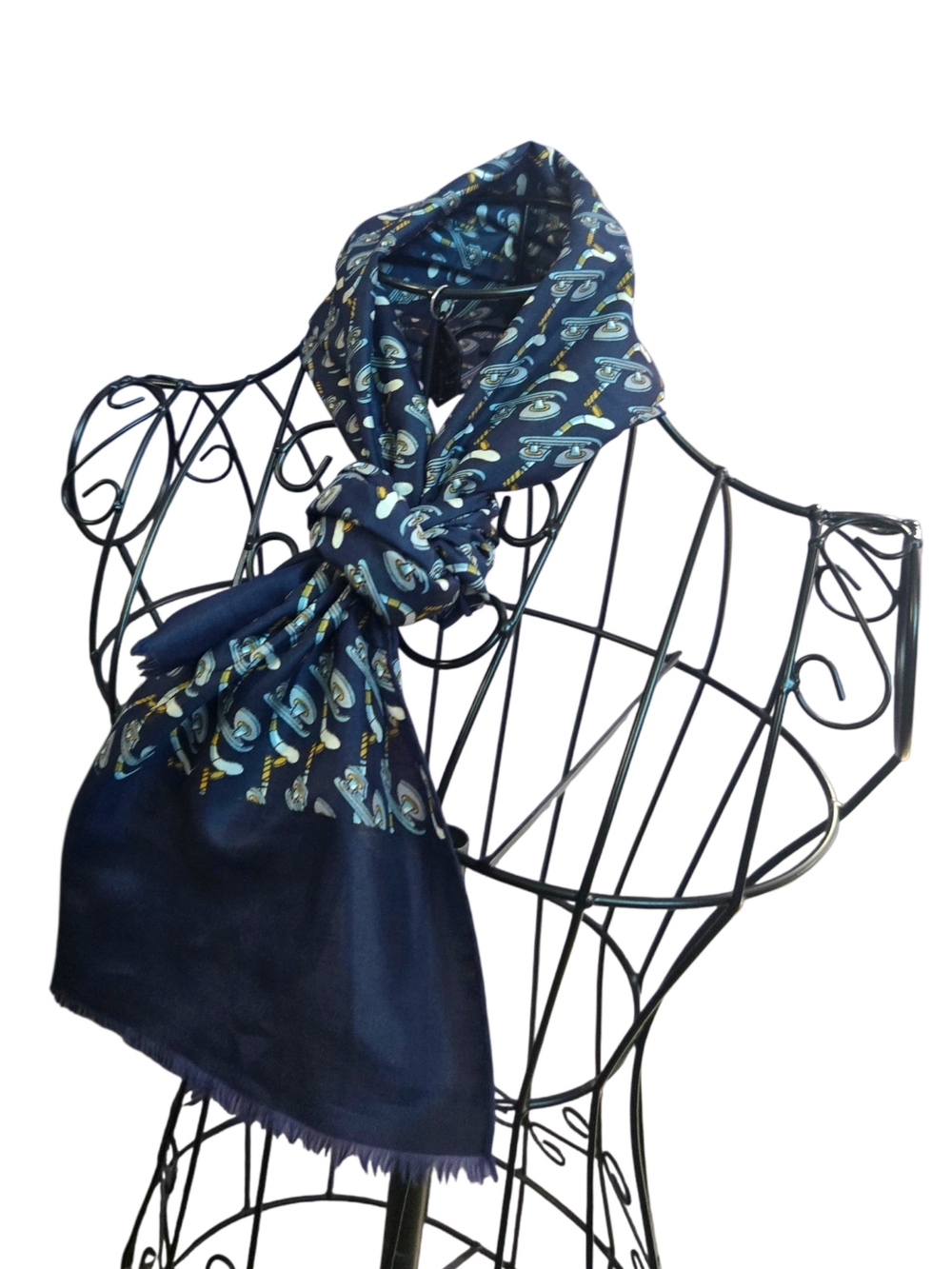 Classic Navy Blue Patterned Women's Scarf